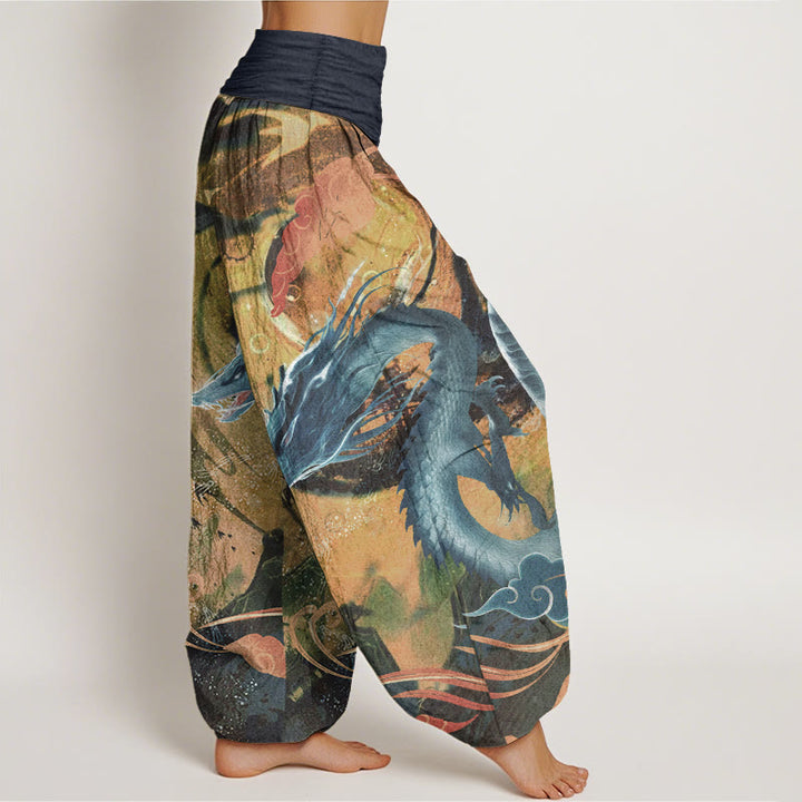 Pantalones harén de algodón puro con diseño de nubes auspiciosas y dragón para mujer, con cintura elástica - image 10