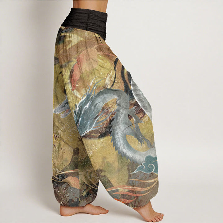 Pantalones harén de algodón puro con diseño de nubes auspiciosas y dragón para mujer, con cintura elástica - image 2