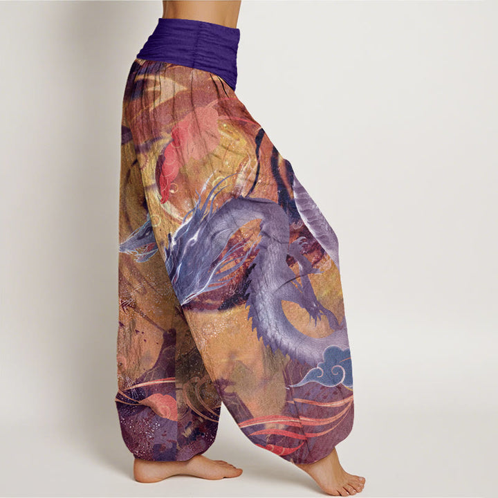Pantalones harén de algodón puro con diseño de nubes auspiciosas y dragón para mujer, con cintura elástica - image 7