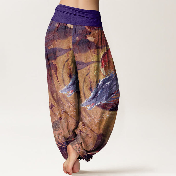 Pantalones harén de algodón puro con diseño de nubes auspiciosas y dragón para mujer, con cintura elástica - image 6