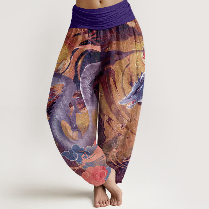 Pantalones harén de algodón puro con diseño de nubes auspiciosas y dragón para mujer, con cintura elástica - Púrpura - US22，UK/AU26，EU54 (6XL) - image 5