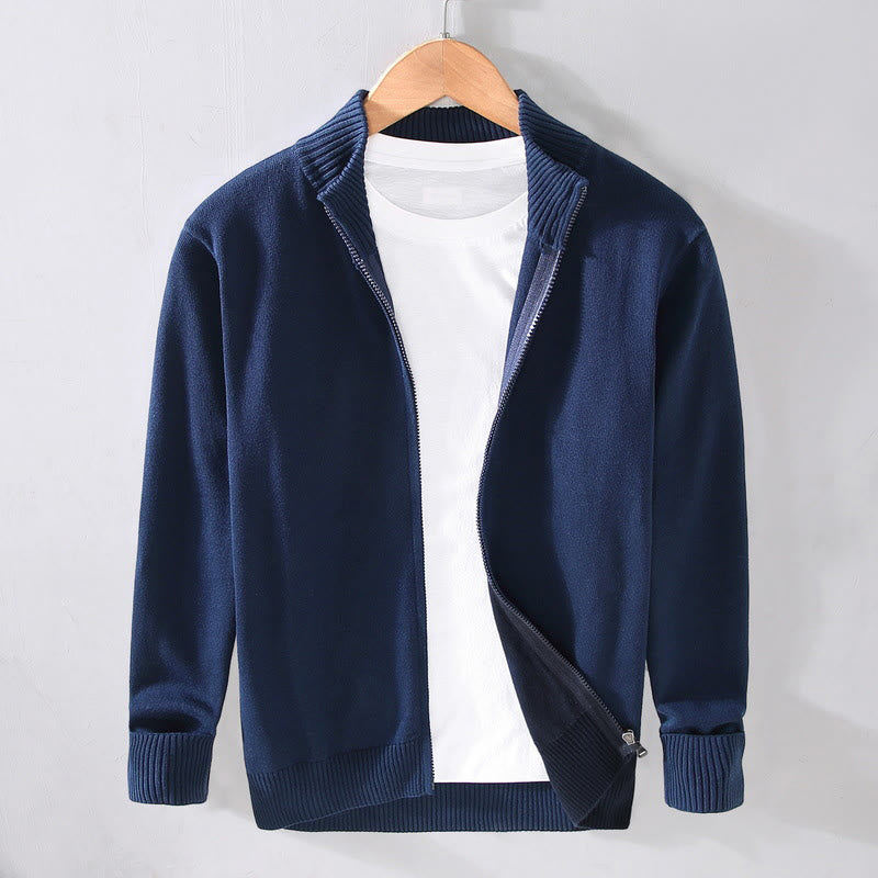 Chaqueta de algodón de manga larga para hombre con diseño de Buddha Stones, cremallera lisa y dobladillo acanalado - Azul oscuro - US/UK/AU42, EU52 (3XL) - image 12