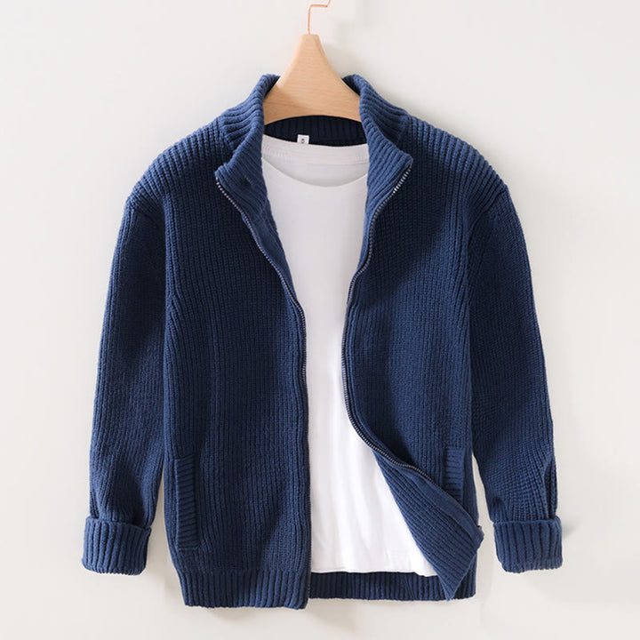 Chaqueta de punto con cremallera de color liso de invierno Buddha Stones para hombre, de algodón, de manga larga y con bolsillos - Azul oscuro - US/UK/AU40, EU50 (2XL) - image 0