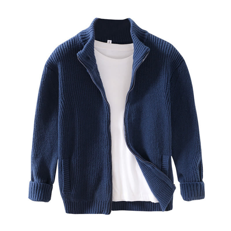Chaqueta de punto con cremallera de color liso de invierno Buddha Stones para hombre, de algodón, de manga larga y con bolsillos - image 5
