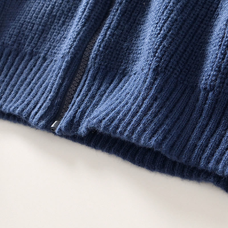 Chaqueta de punto con cremallera de color liso de invierno Buddha Stones para hombre, de algodón, de manga larga y con bolsillos - image 4