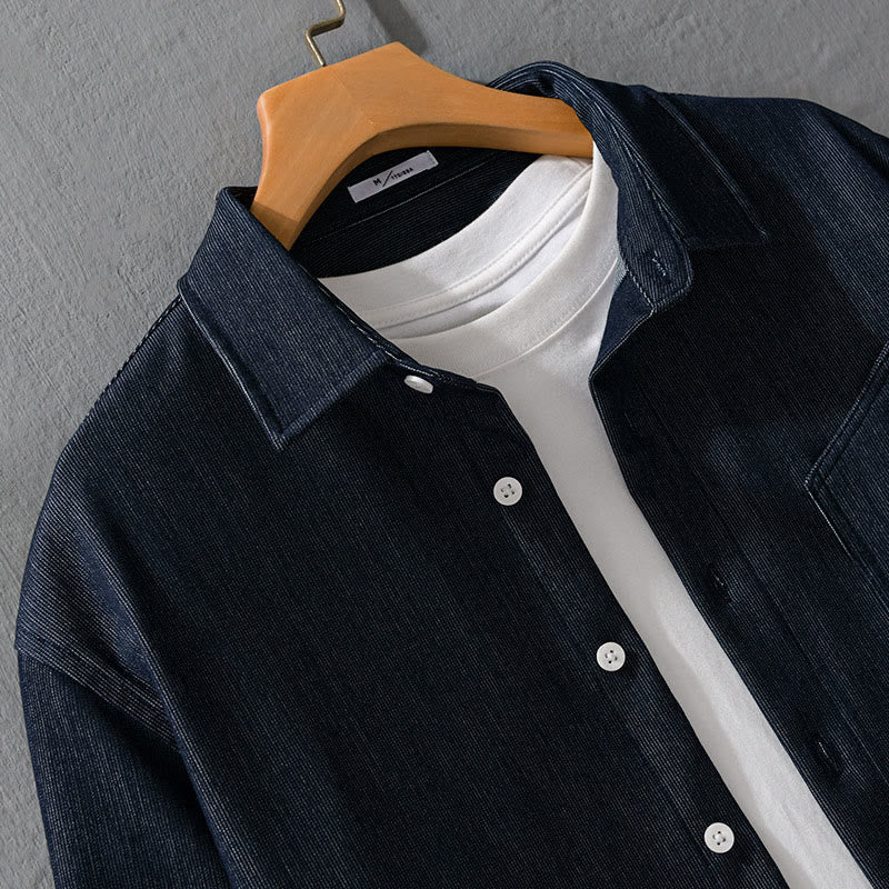 Chaqueta de manga larga para hombre con solapa y botones en color puro Buddha Stones Fall - image 3