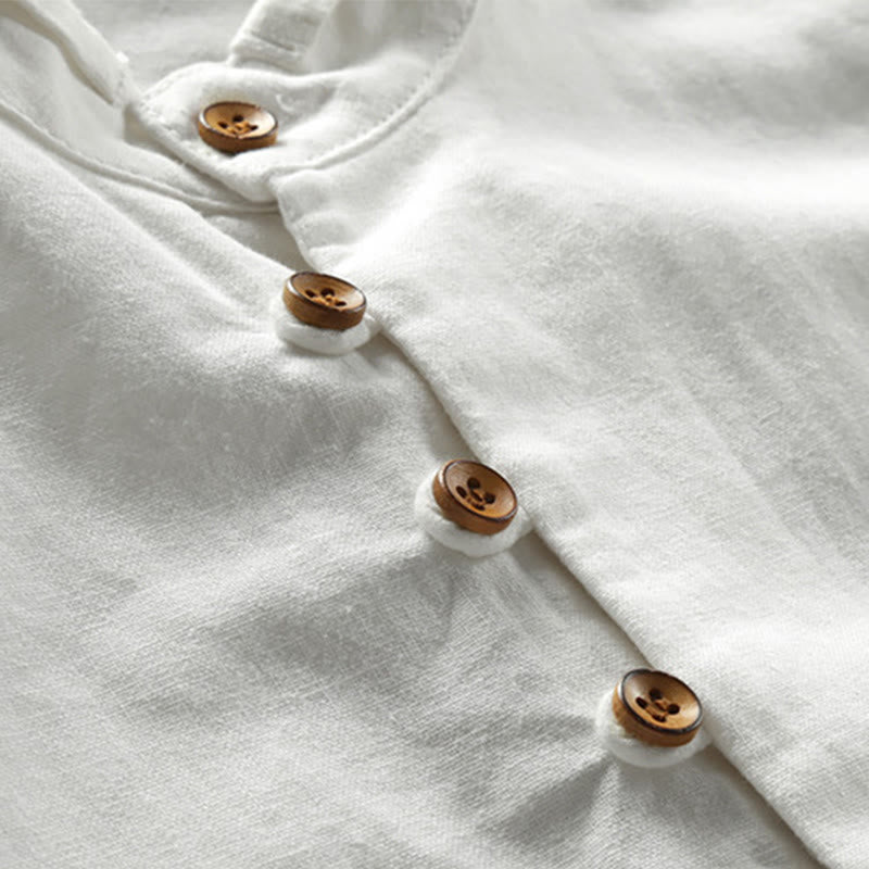 Camisa de manga larga para hombre de algodón y lino con cuello redondo y diseño ajustado de Buddha Stones. - image 5