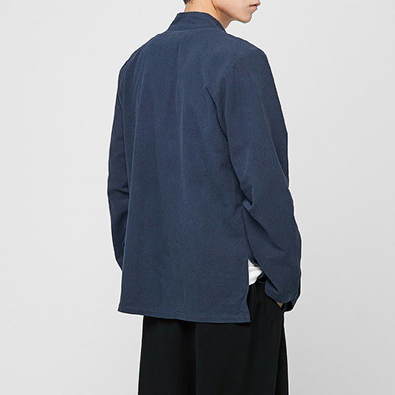 Camisa de traje Tang de algodón de manga larga para hombre con botones de rana chinos y abertura lateral con Buddha Stones - image 18