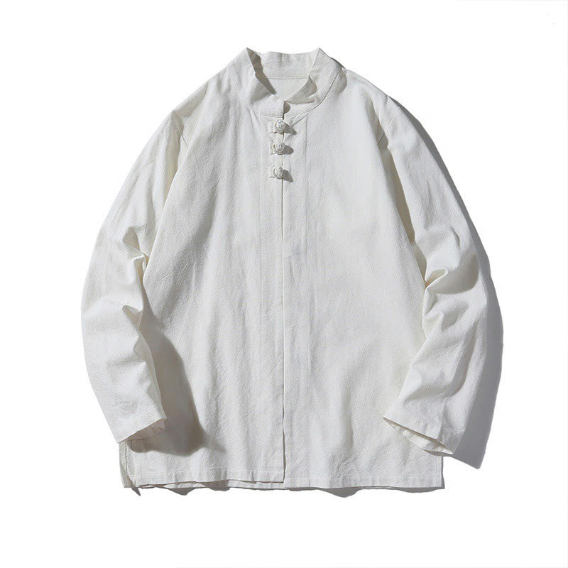 Camisa de traje Tang de algodón de manga larga para hombre con botones de rana chinos y abertura lateral con Buddha Stones - image 28
