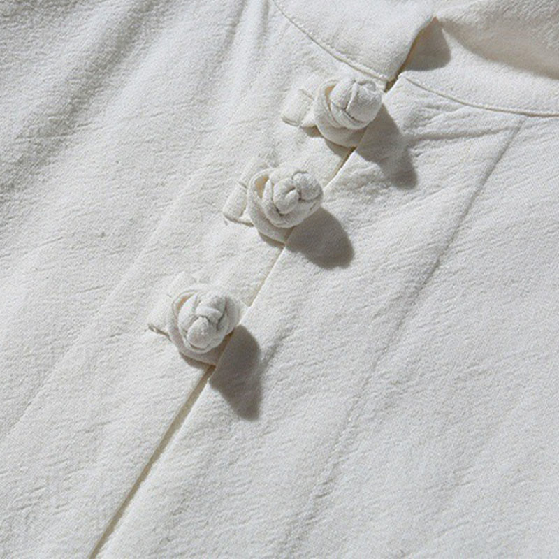 Camisa de traje Tang de algodón de manga larga para hombre con botones de rana chinos y abertura lateral con Buddha Stones - image 30