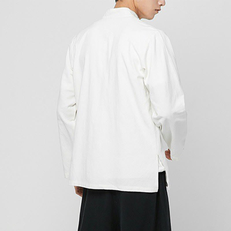 Camisa de traje Tang de algodón de manga larga para hombre con botones de rana chinos y abertura lateral con Buddha Stones - image 27