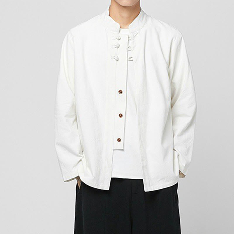 Camisa de traje Tang de algodón de manga larga para hombre con botones de rana chinos y abertura lateral con Buddha Stones - image 24