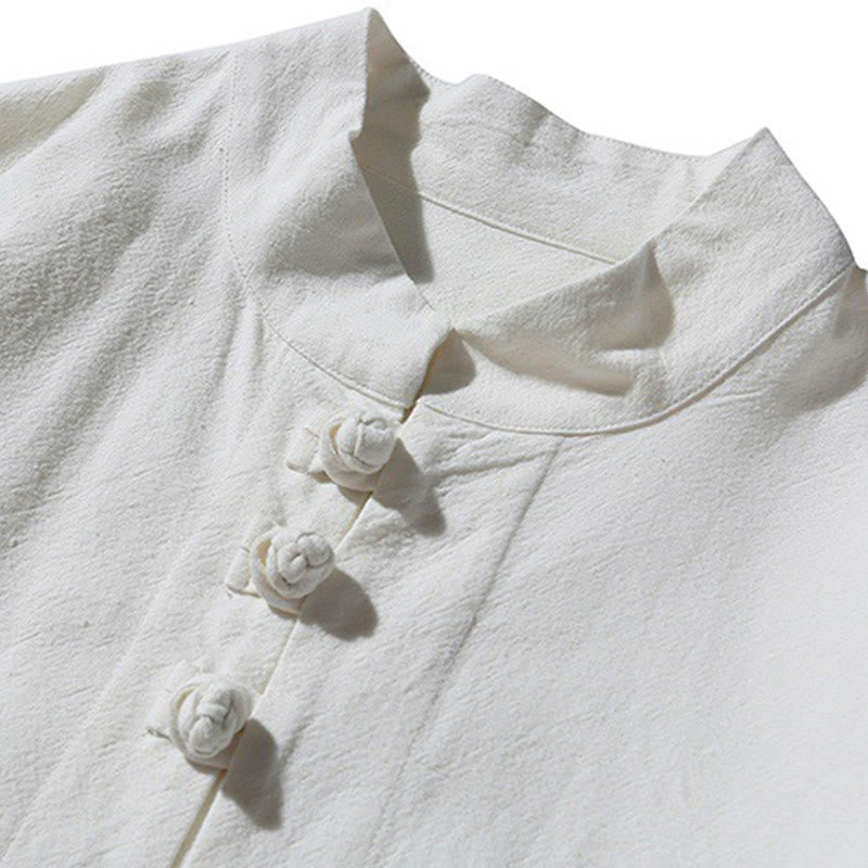 Camisa de traje Tang de algodón de manga larga para hombre con botones de rana chinos y abertura lateral con Buddha Stones - image 29