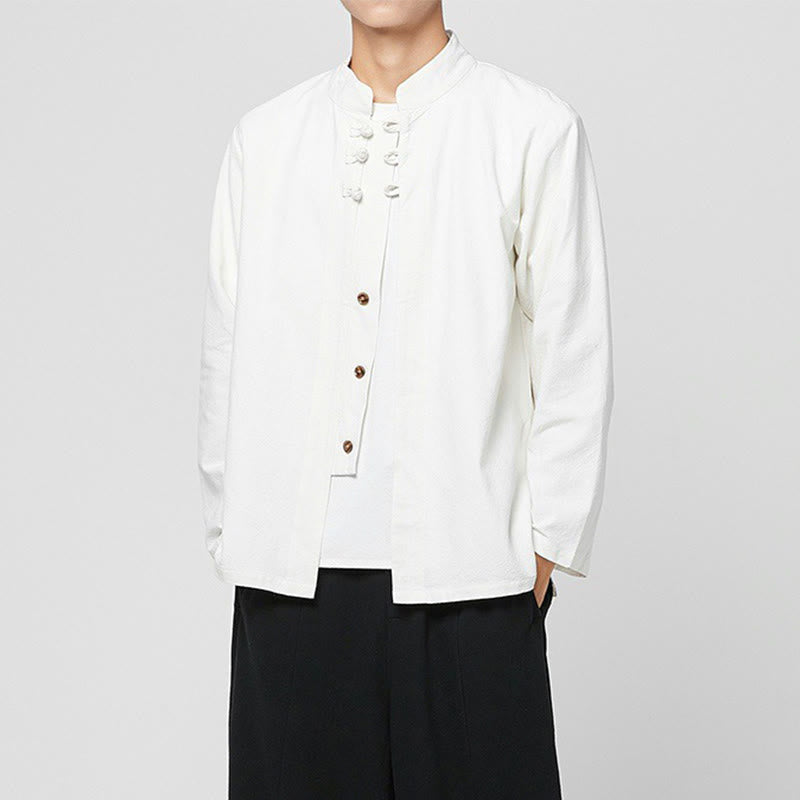 Camisa de traje Tang de algodón de manga larga para hombre con botones de rana chinos y abertura lateral con Buddha Stones - image 21