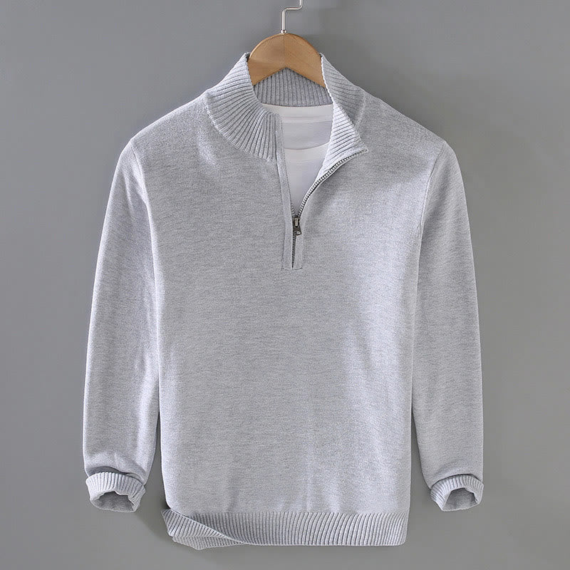 Suéter de algodón puro de manga larga con cuello alto y dobladillo liso acanalado con Buddha Stones para hombre - Gris claro - US/UK/AU42, EU52 (3XL) - image 2