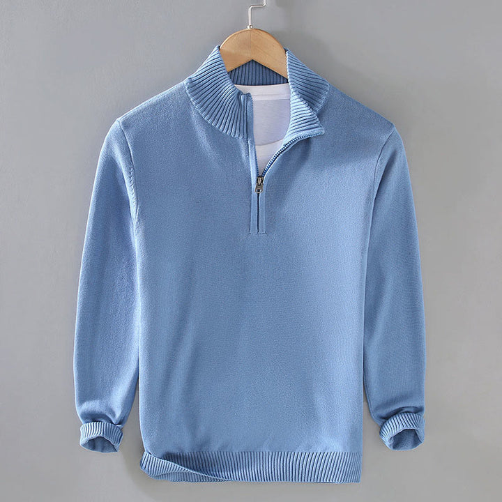 Suéter de algodón puro de manga larga con cuello alto y dobladillo liso acanalado con Buddha Stones para hombre - Azul aciano - US/UK/AU42, EU52 (3XL) - image 17