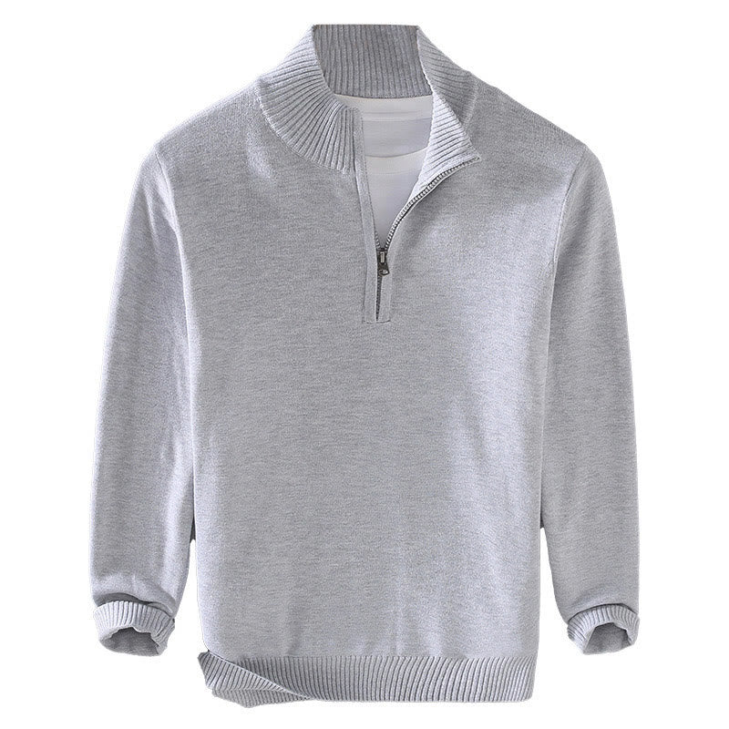 Suéter de algodón puro de manga larga con cuello alto y dobladillo liso acanalado con Buddha Stones para hombre - image 14