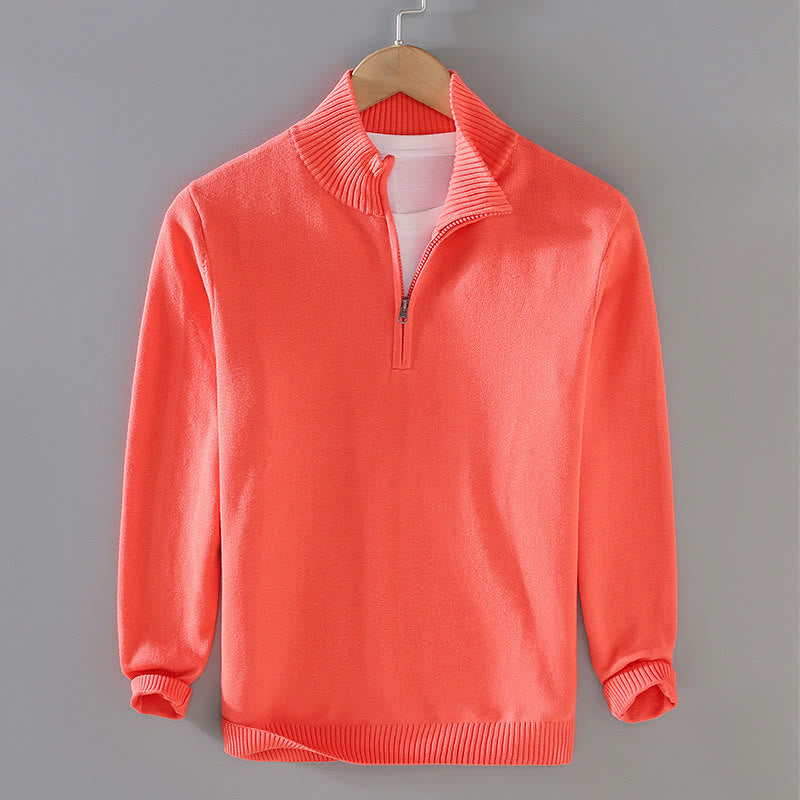 Suéter de algodón puro de manga larga con cuello alto y dobladillo liso acanalado con Buddha Stones para hombre - Rojo anaranjado - US/UK/AU42, EU52 (3XL) - image 15