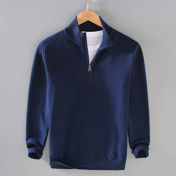 Suéter de algodón puro de manga larga con cuello alto y dobladillo liso acanalado con Buddha Stones para hombre - Marina de guerra - US/UK/AU42, EU52 (3XL) - image 0