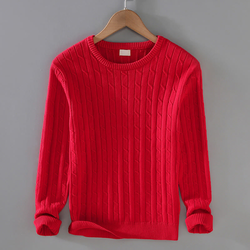 Suéter de algodón puro de manga larga y cuello redondo para hombre con diseño de punto trenzado Buddha Stones - Rojo - US/UK/AU42, EU52 (3XL) - image 1