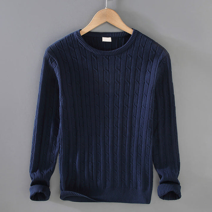 Suéter de algodón puro de manga larga y cuello redondo para hombre con diseño de punto trenzado Buddha Stones - Azul medianoche - US/UK/AU42, EU52 (3XL) - image 3