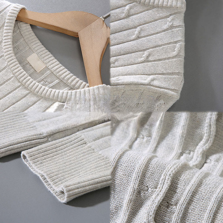 Suéter de algodón puro de manga larga y cuello redondo para hombre con diseño de punto trenzado Buddha Stones - image 12