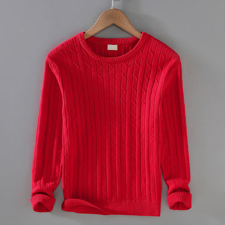 Suéter de algodón puro de manga larga y cuello redondo para hombre con diseño de punto trenzado Buddha Stones - Rojo - US/UK/AU42, EU52 (3XL) - image 1
