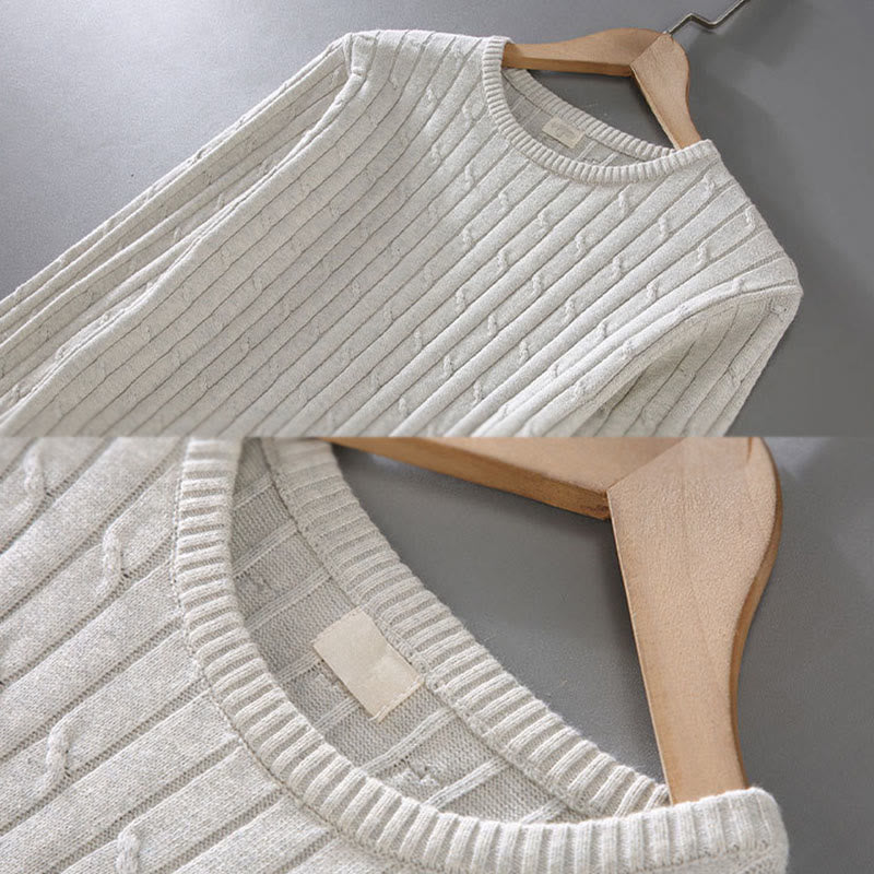 Suéter de algodón puro de manga larga y cuello redondo para hombre con diseño de punto trenzado Buddha Stones - image 8