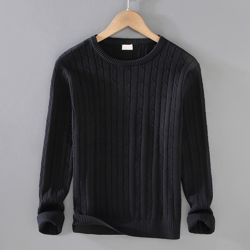 Suéter de algodón puro de manga larga y cuello redondo para hombre con diseño de punto trenzado Buddha Stones - Negro - US/UK/AU42, EU52 (3XL) - image 0