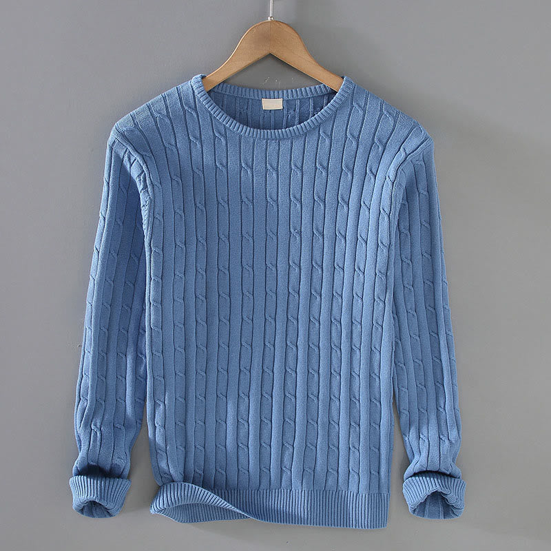 Suéter de algodón puro de manga larga y cuello redondo para hombre con diseño de punto trenzado Buddha Stones - Azul aciano - US/UK/AU42, EU52 (3XL) - image 4