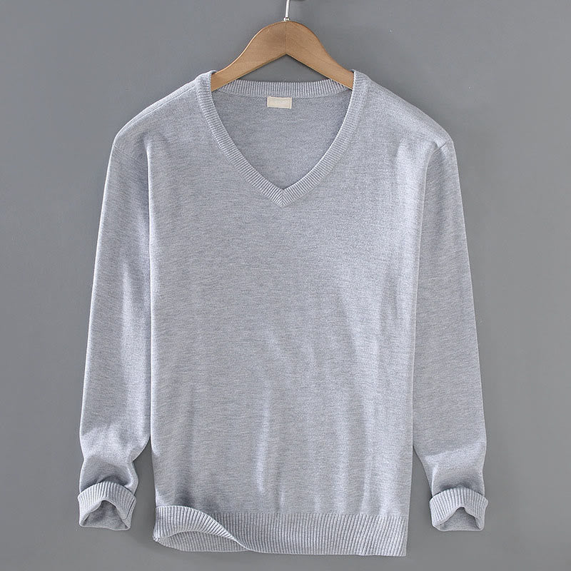 Suéter de manga larga para hombre, de algodón, con cuello en V, color liso y diseño sencillo, con Buddha Stones - Gainsboro - US/UK/AU42, EU52 (3XL) - image 0