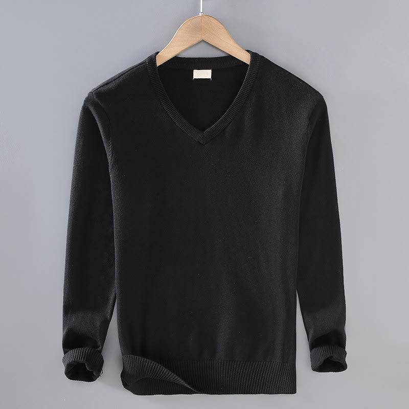 Suéter de manga larga para hombre, de algodón, con cuello en V, color liso y diseño sencillo, con Buddha Stones - Negro - US/UK/AU42, EU52 (3XL) - image 9