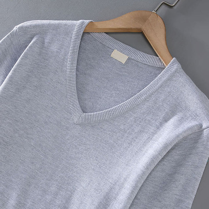 Suéter de manga larga para hombre, de algodón, con cuello en V, color liso y diseño sencillo, con Buddha Stones - image 2