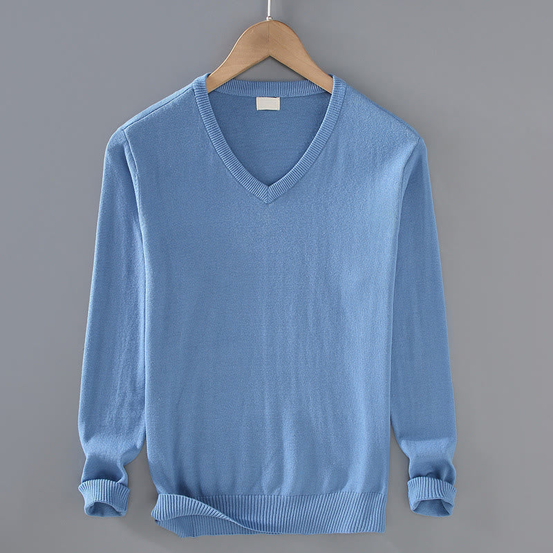 Suéter de manga larga para hombre, de algodón, con cuello en V, color liso y diseño sencillo, con Buddha Stones - Azul aciano - US/UK/AU42, EU52 (3XL) - image 12
