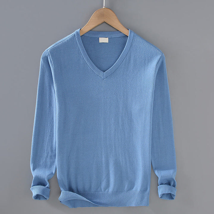 Suéter de manga larga para hombre, de algodón, con cuello en V, color liso y diseño sencillo, con Buddha Stones - Azul aciano - US/UK/AU42, EU52 (3XL) - image 12