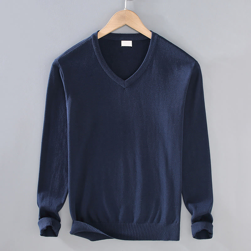 Suéter de manga larga para hombre, de algodón, con cuello en V, color liso y diseño sencillo, con Buddha Stones - Azul medianoche - US/UK/AU42, EU52 (3XL) - image 10