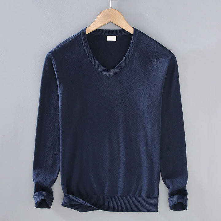 Suéter de manga larga para hombre, de algodón, con cuello en V, color liso y diseño sencillo, con Buddha Stones - Azul medianoche - US/UK/AU42, EU52 (3XL) - image 10