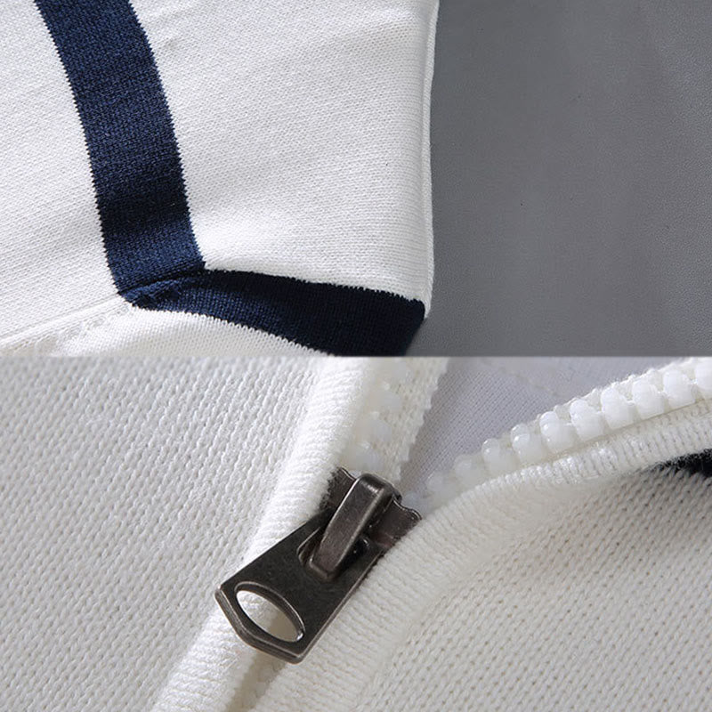 Suéter de algodón de manga larga para hombre con diseño de media cremallera y rayas en contraste de colores y Buddha Stones - image 5