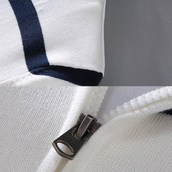 Suéter de algodón de manga larga para hombre con diseño de media cremallera y rayas en contraste de colores y Buddha Stones - image 5