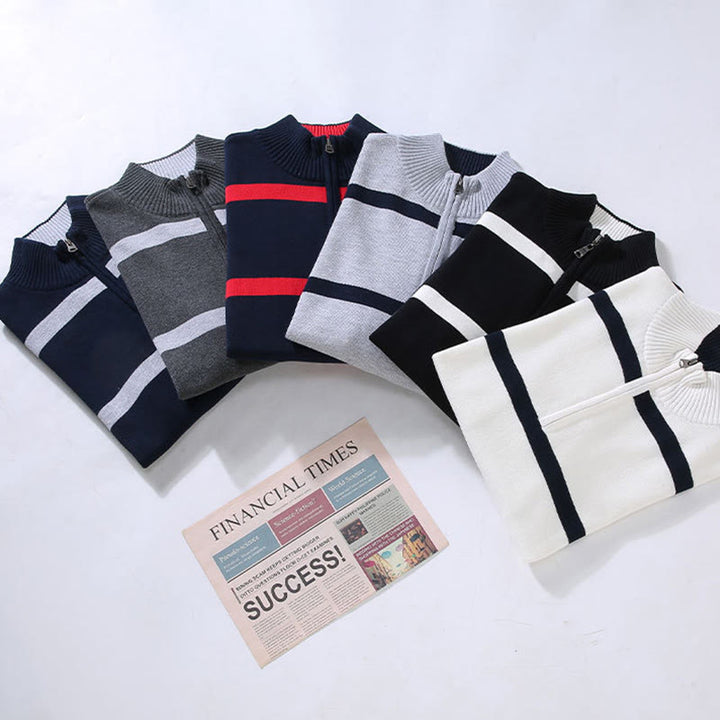 Suéter de algodón de manga larga para hombre con diseño de media cremallera y rayas en contraste de colores y Buddha Stones - image 15