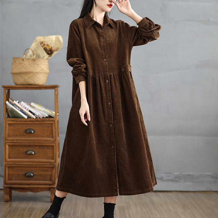 Abrigo de pana de algodón para mujer, de manga larga, con botones y bolsillos , de Buddha Stones - SaddleBrown - US12, UK/AU16, EU44 (2XL) - image 0