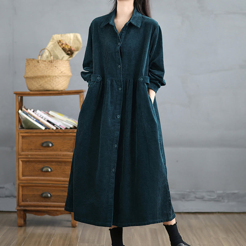 Abrigo de pana de algodón para mujer, de manga larga, con botones y bolsillos , de Buddha Stones - Verde azulado - US12, UK/AU16, EU44 (2XL) - image 23