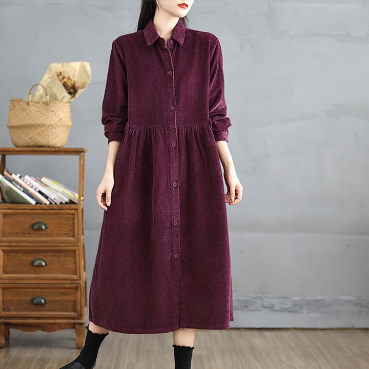 Abrigo de pana de algodón para mujer, de manga larga, con botones y bolsillos , de Buddha Stones - Ladrillo refractario - US12, UK/AU16, EU44 (2XL) - image 16