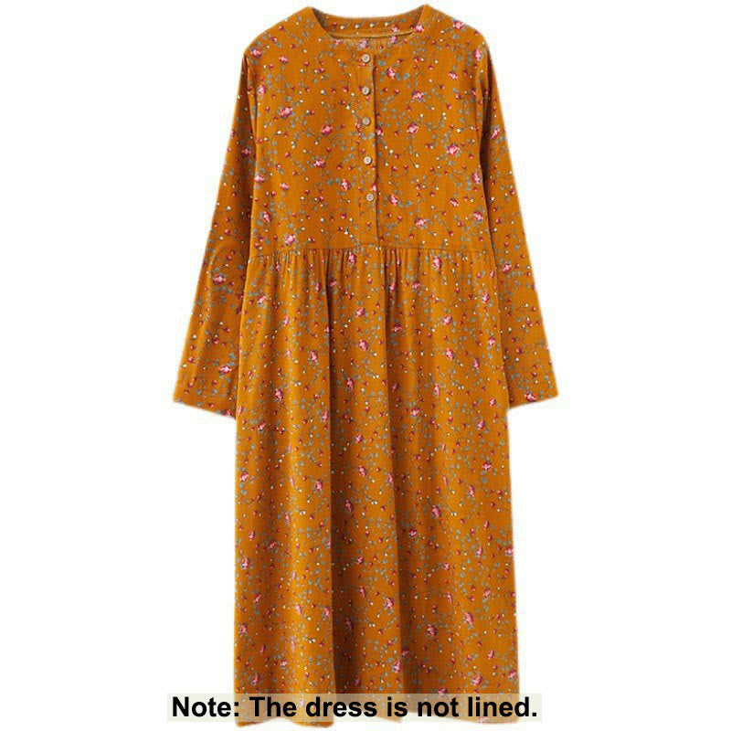 Vestido midi de algodón con mangas largas y bolsillos para mujer, diseño floral y cordón ajustable de Buddha Stones Commute - image 7