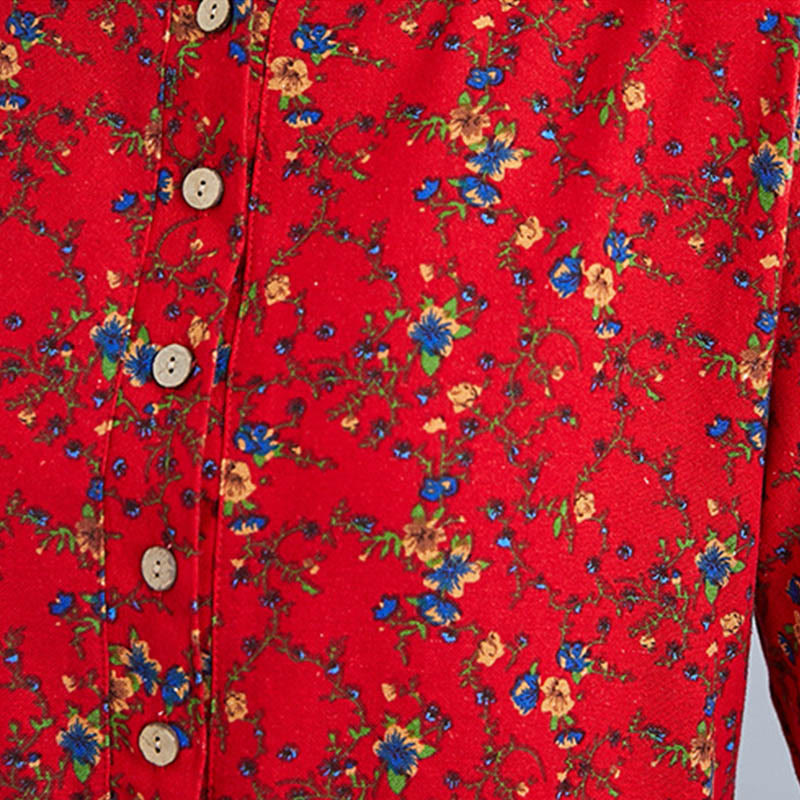 Vestido midi de algodón con mangas largas y bolsillos para mujer, diseño floral y cordón ajustable de Buddha Stones Commute - image 24