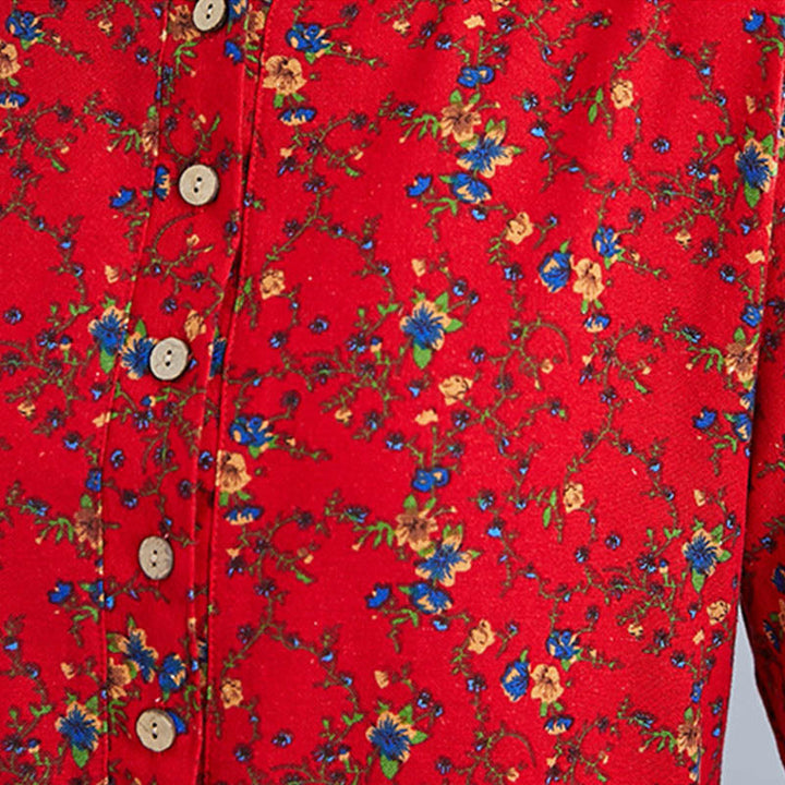 Vestido midi de algodón con mangas largas y bolsillos para mujer, diseño floral y cordón ajustable de Buddha Stones Commute - image 24