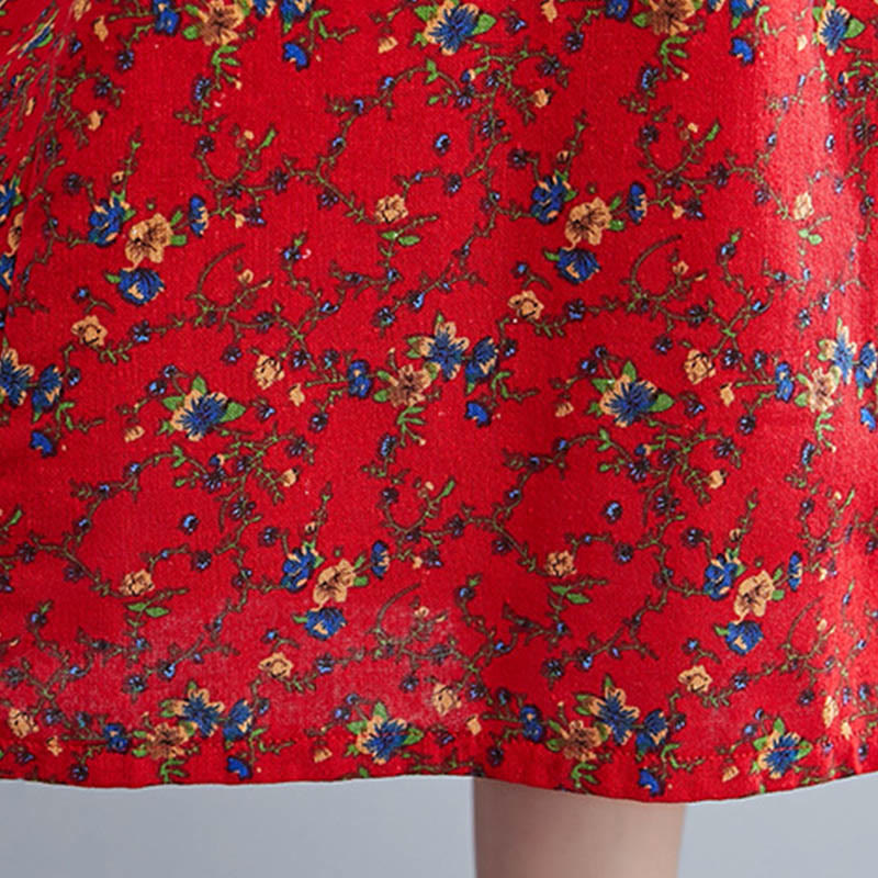 Vestido midi de algodón con mangas largas y bolsillos para mujer, diseño floral y cordón ajustable de Buddha Stones Commute - image 28
