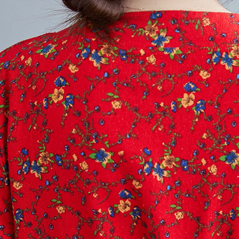 Vestido midi de algodón con mangas largas y bolsillos para mujer, diseño floral y cordón ajustable de Buddha Stones Commute - image 23