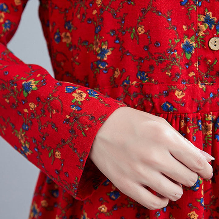 Vestido midi de algodón con mangas largas y bolsillos para mujer, diseño floral y cordón ajustable de Buddha Stones Commute - image 25