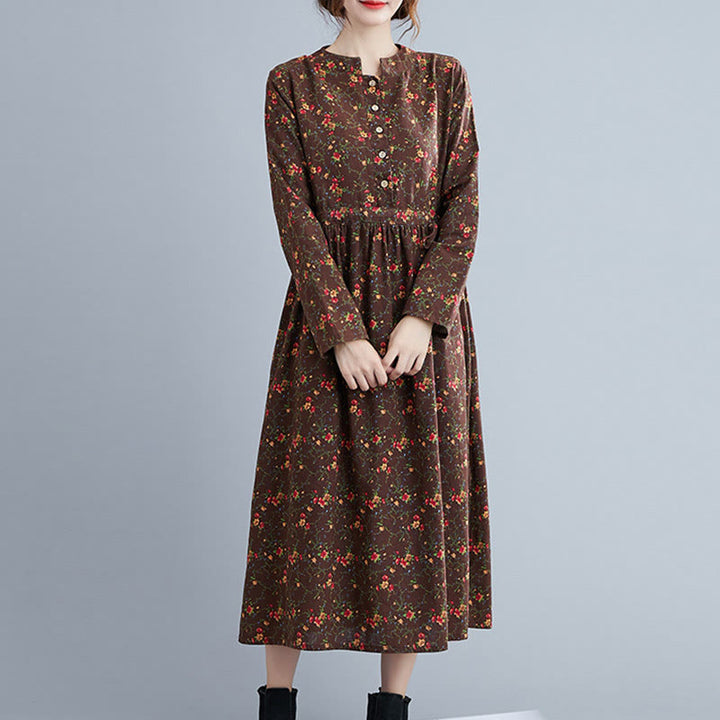 Vestido midi de algodón con mangas largas y bolsillos para mujer, diseño floral y cordón ajustable de Buddha Stones Commute - image 5